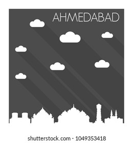 Ahmadabad India Skyline City Flat Silhouette Design Background.