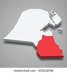 Ahmadi region location within Kuwait 3d isometric map