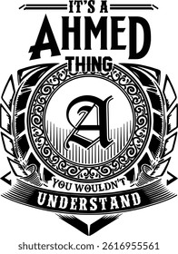 Ahmed last name design for screen printing on t-shirts