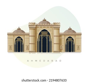 Ahmedabad City - Jama Masjid, Mosque - Icon Illustration as EPS 10 File 