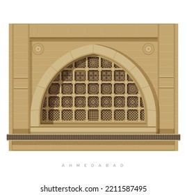 Ahmedabad City - Sidi Saiyyed Mosque - Jali - Illustration as EPS 10 File 