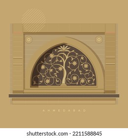 Ahmedabad City - Sidi Saiyyed Mosque - Jali - Illustration as EPS 10 File 