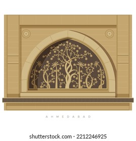 Ahmedabad City - Sidi Saiyyed Mosque - Jali - Illustration as EPS 10 File 