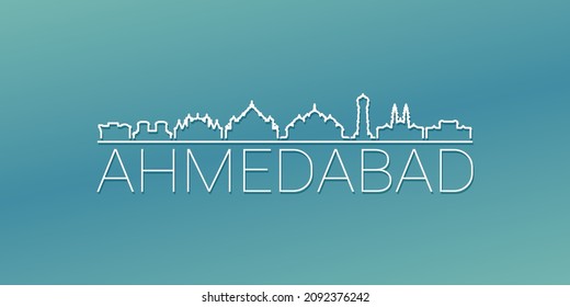 Ahmedabad, Gujarat, India Skyline Linear Design. Flat City Illustration Minimal Clip Art. Background Gradient Travel Vector Icon.