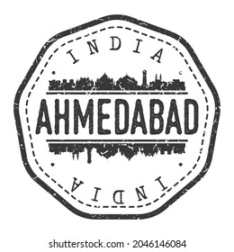 Ahmedabad, Gujarat, India Stamp Skyline Postmark. Silhouette Postal Passport. City Round Vector Icon. Vintage Postage Design.