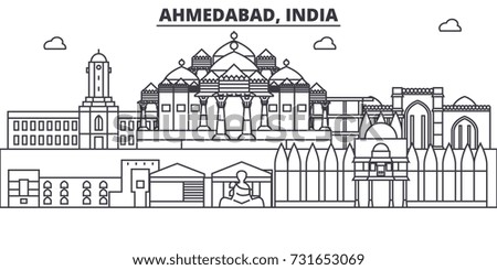 Ahmedabad, India architecture line skyline illustration. Linear vector cityscape with famous landmarks, city sights, design icons. Landscape wtih editable strokes