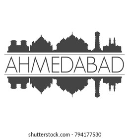 Ahmedabad India Asia Skyline Vector Art Mirror Silhouette Emblematic Buildings