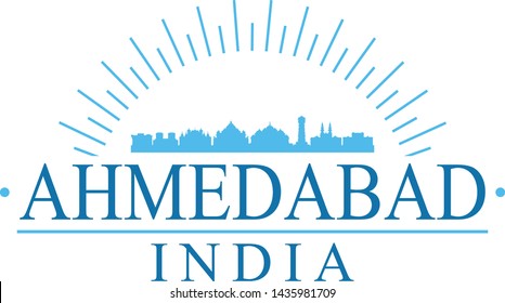 Ahmedabad India. Banner Design. City Skyline. Silhouette Vector. Famous Monuments.