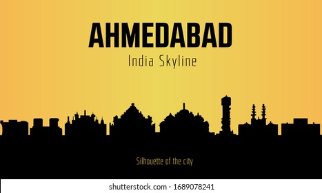 Ahmedabad India city silhouette and yellow background. Ahmedabad India Skyline.