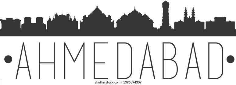 Ahmedabad India City Skyline. Silhouette City Vector Design. Famous Monuments.