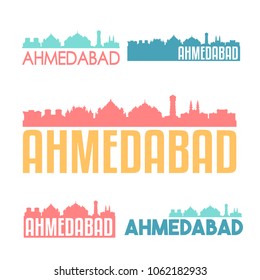 Ahmedabad India Flat Icon Skyline Vector Silhouette Design Set landmark Logo.