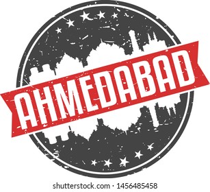 Ahmedabad India Round Travel Stamp. Icon Skyline City Design. Seal Tourism Ribbon.