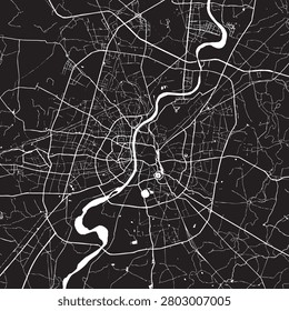 Ahmedabad India Vector Map, Detailed Riverfront City Street Map Black and White Minimalist Line Art