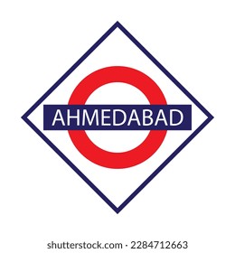 Ahmedabad junction railways name board isolated on white	