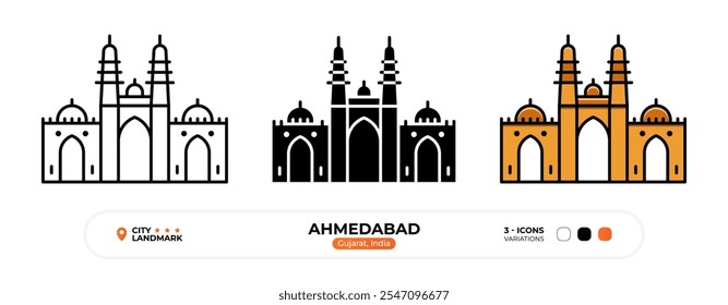 Ahmedabad Line Icon. Gujarat India, Silhouette, Color Symbol, Editable Stroke.
