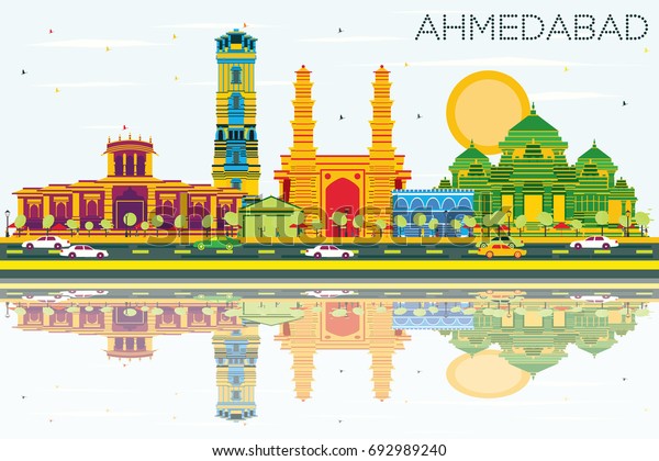 Ahmedabad Skyline Color Buildings Blue Sky Stock Vector (Royalty Free ...