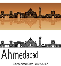 Ahmedabad skyline in orange background in editable vector file