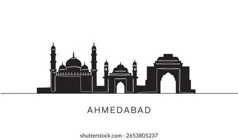 Ahmedabad Skyline Silhouette with India, and Landmark.