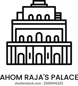 Palacio de Ahom, Assam, India. ícono minimalista de arte lineal con trazo editable, Lugar famoso histórico para Web, App móviles e interfaz de usuario.