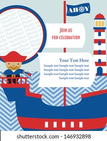 Ahoy Party Invitation Card With Place For Photo. Vector Illustration