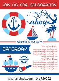 ahoy party invitation card. vector illustration