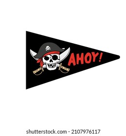 Ahoy! - Skull with swords. Vector illustration for flag with pirate theme