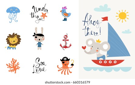 Ahoy there. Good for kid's or baby's wall art, fashion tee shirt prints and greeting cards.