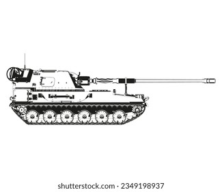 AHS Krab en abstracto. Artillería autopropulsada polaca. Armas polacas. Ejército de Polonia. Vehículo blindado militar. Ilustración vectorial detallada aislada en fondo blanco.