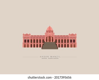 Ahsan Manzil Vector Illustration, Former Residential Palace Of The Nawab, Dhaka 