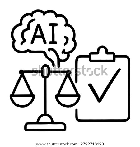 Ai Accountability Audit Hand Drawn Doodle Black Ink Line Line Icon representing ai accountability audit hand drawn doodle black ink line, suitable for web interfaces, presentations, reports, apps, and clean vector design projects