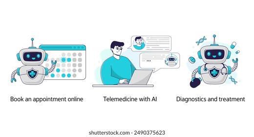 AI administrative assistant in a clinic, online appointment booking, telemedicine, diagnostics and prescription writing. The concept of medicine of the future.