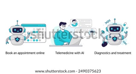 AI administrative assistant in a clinic, online appointment booking, telemedicine, diagnostics and prescription writing. The concept of medicine of the future.