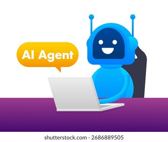 AI-Agent-Chatbot, der an einem Laptop arbeitet und Kundendienst anbietet