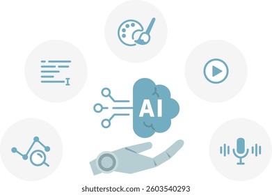 AI Agent and Generative AI Icon Set – Flat Vector Illustration