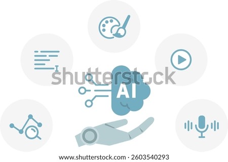 AI Agent and Generative AI Icon Set – Flat Vector Illustration
