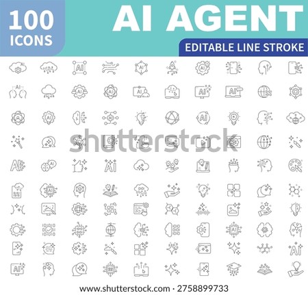 Ai agent icons artificial intelligence line icon outline symbol digital assistant technology minimal design editable stroke vector illustration