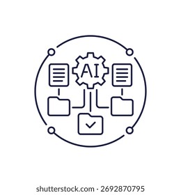 Icono de línea de agente de IA, inteligencia artificial para la automatización de tareas