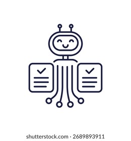 Ícone de linha de agente de IA com um robô