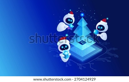 AI Agents Decorating Digital Christmas Tree - concept technology vector illustration
