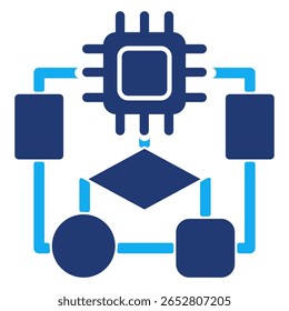 AI algorithm icon represented by chip, graph, Dualtone style.