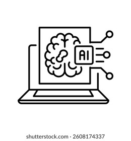 AI Alzheimer's Disease detection black line icon for digital and print projects.  Minimal clean icons for apps and websites. Modern simple icons for UI UX and branding
