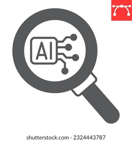 Icono de glifo de análisis de IA, tecnología e inteligencia artificial, estadísticas del icono de vectores ai, gráficos vectoriales, signo sólido de trazo editable, eps 10.