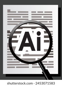 ai analysis in text, magnifying glass, vector illustration
