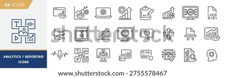AI Analytics And Data Reporting Line Icons Set For Business Intelligence Dashboards