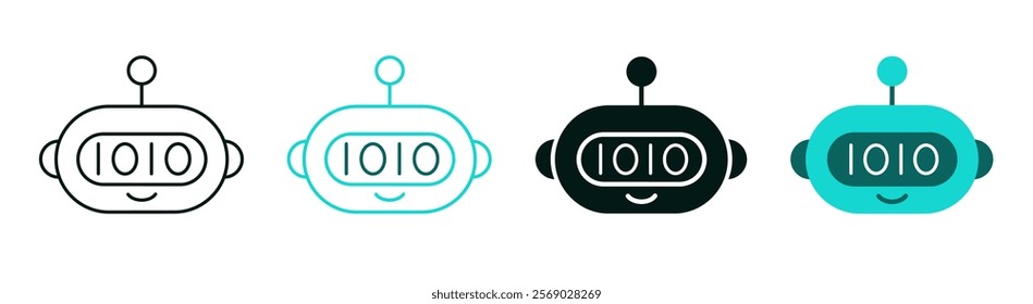 AI Analytics icon. Robot analysing data. Artificial intelligence, technology, digital AI insights, smart data analysis or business intelligence concept. Logo for web or app. Editable vector stroke. 