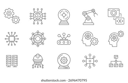 AI Analytics Icon Set. Artificial Intelligence, Data Science, Machine Learning, Cloud, Automation Symbol