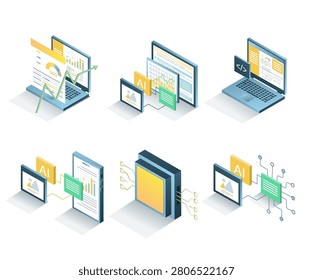 AI Analytics Isometric Icon Set design