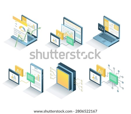 AI Analytics Isometric Icon Set design