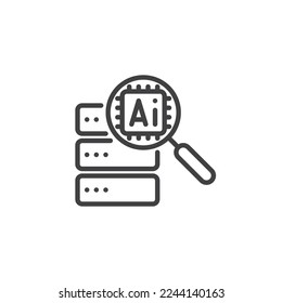 Icono de línea de análisis de IA. signo de estilo lineal para concepto móvil y diseño web. Análisis de datos e inteligencia artificial contorno icono vector. Símbolo, ilustración del logotipo. Gráficos vectoriales