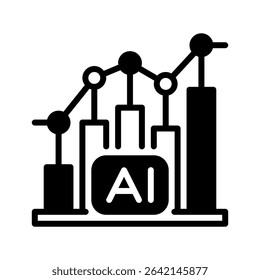 AI Analytics Line Icon, Outline Symbol for Artificial Intelligence Data Processing, Predictive Modeling, Machine Learning Insights, and Business Intelligence. Vector Sign Icon.